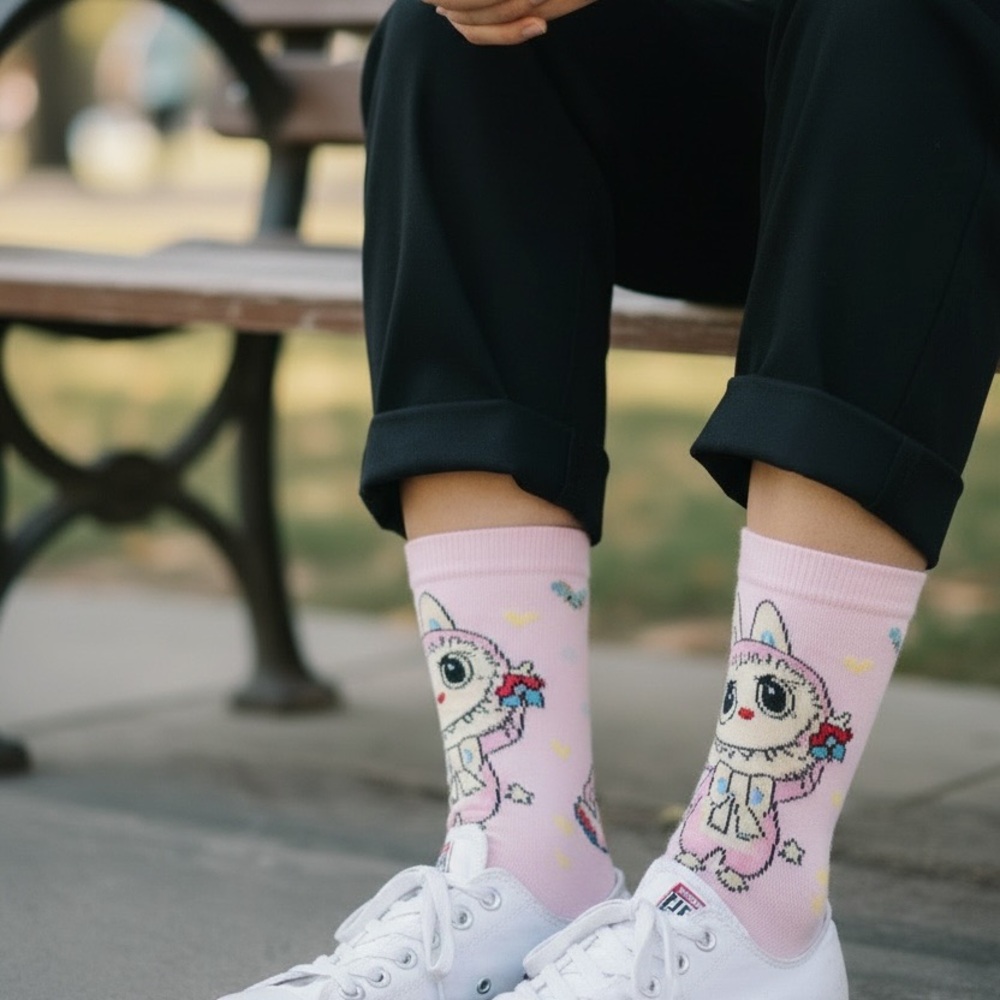Cute Pink Labubu Socks